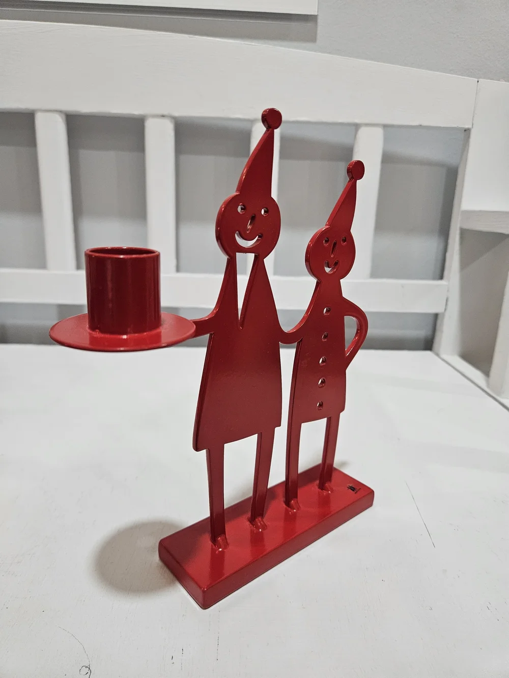 Bengt & Lotta Red Metal Santa Couple Candle Holder, Sweden - Picture 2 of 7